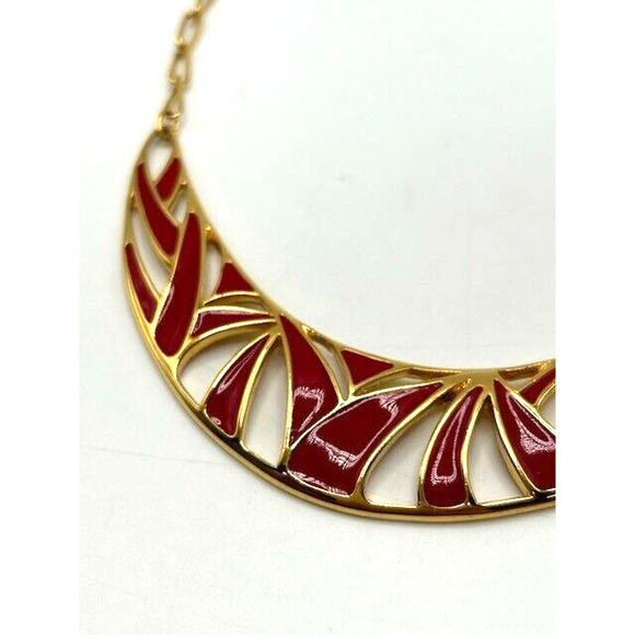 Vintage 1980s-1990s Monet Red Enamel Gold Tone Runway Statement Necklace - Picture 5 of 9